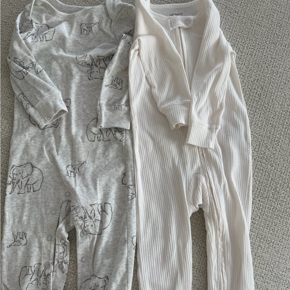 Carter's Gray Elephant Print and Cream Ribbed Kids Footies